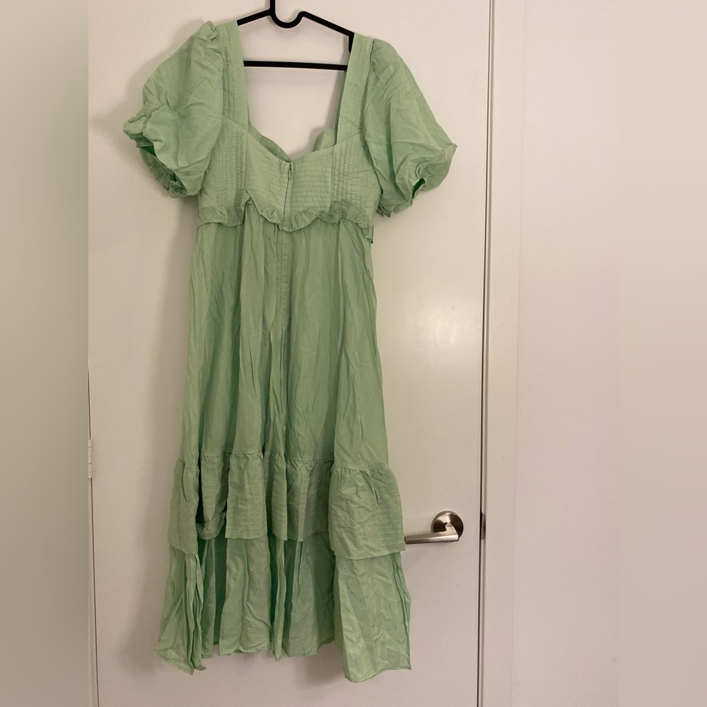 Farm Rio Soft Green Short Sleeve Midi Dress Garden Party Cottage Core - Picture 12 of 13
